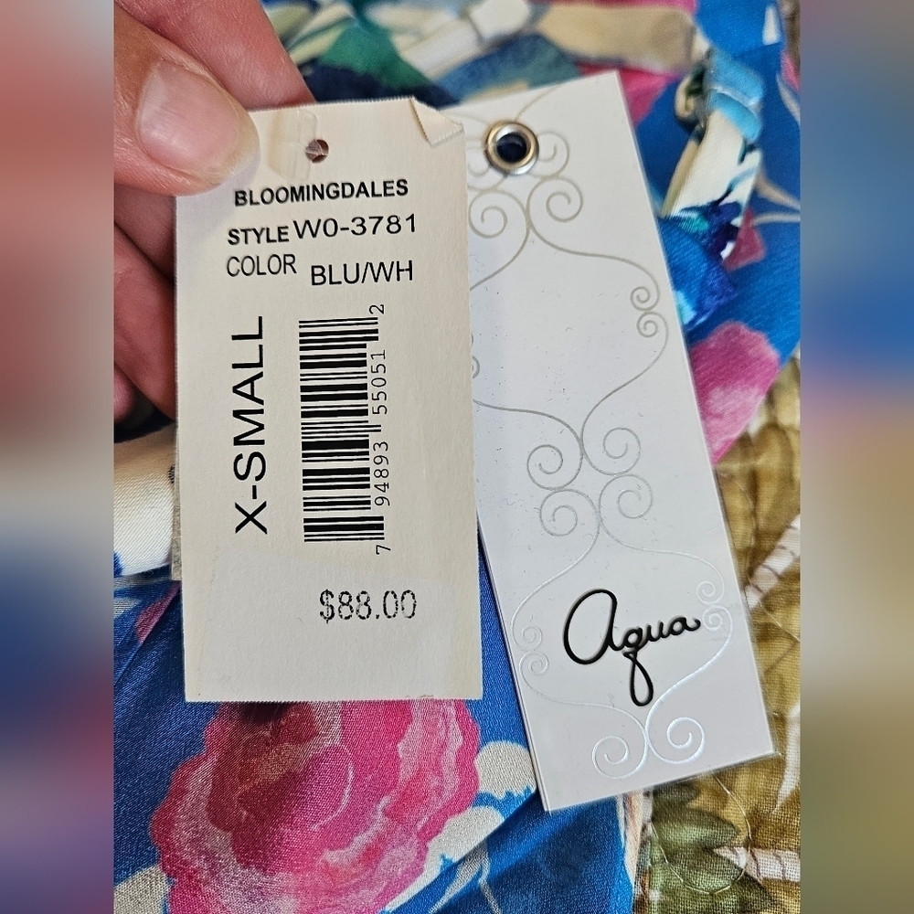 NWT Aqua Bloomingdale's Blue Floral Fit & Flare Sweatheart Neckline Sundress XS - Picture 4 of 16